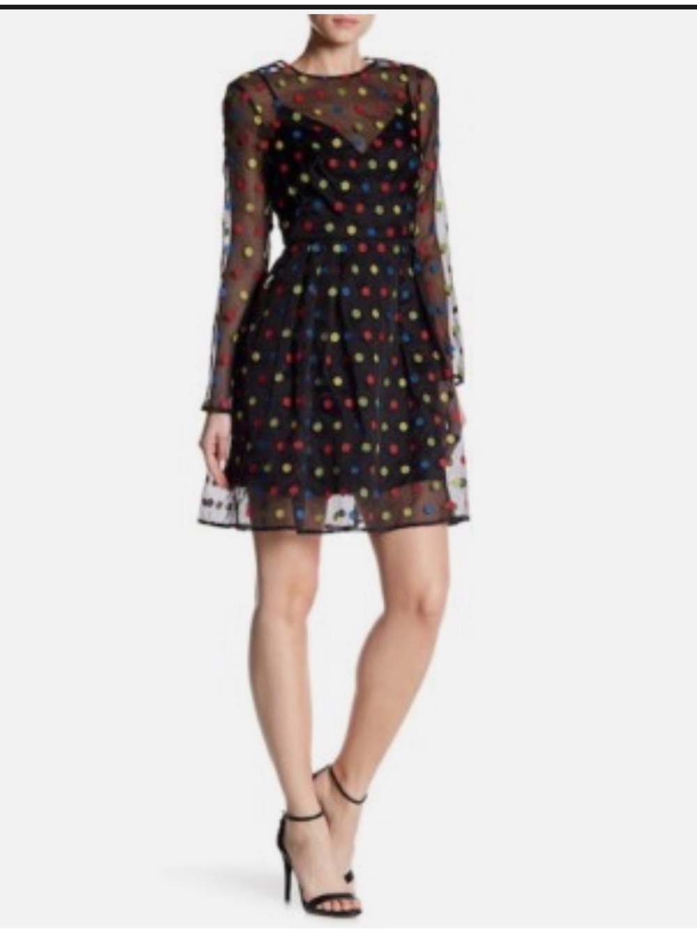 MONIQUE LHUILLIER LONG SLEEVE POLKA DOT MINI DRESS sz 2